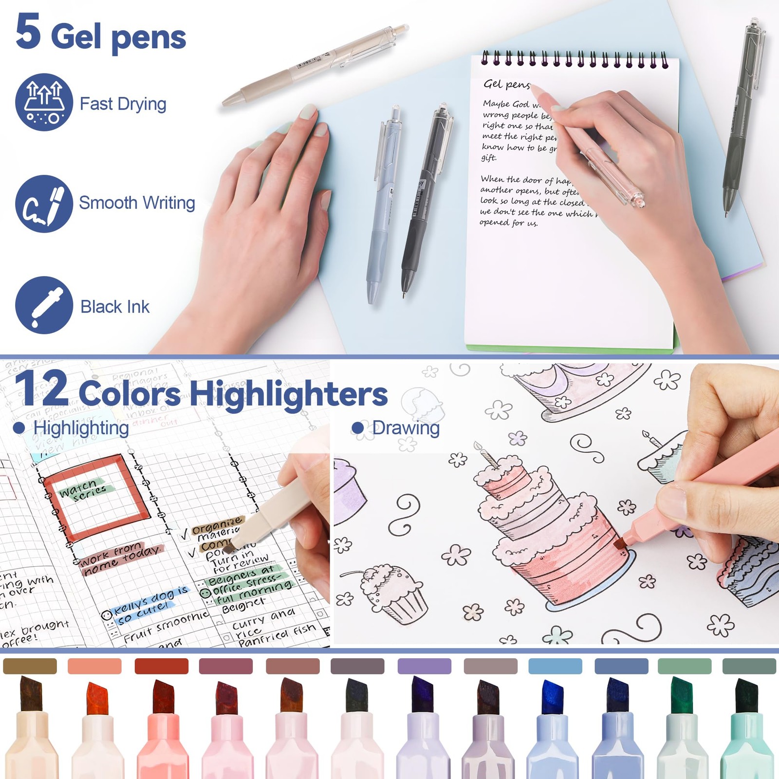 61 PCS Aesthetic School Supplies Set with Cute Pencil Case, Pastel No Bleed H…