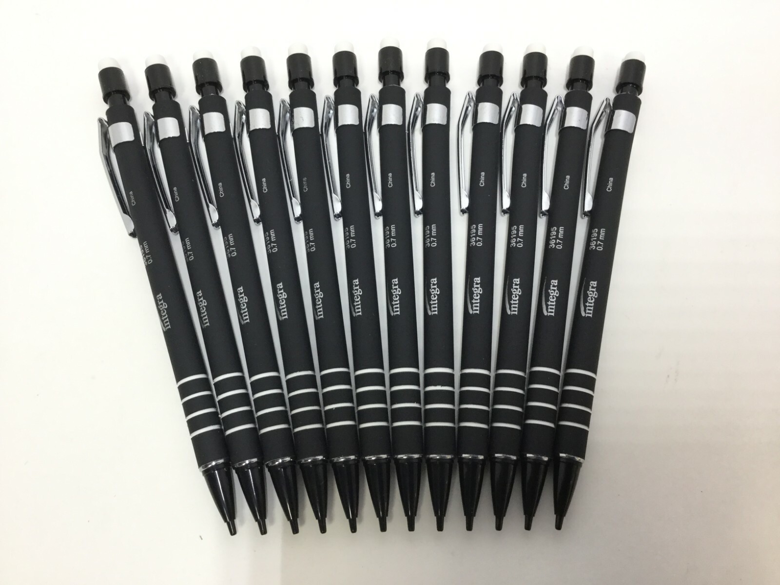 Integra Rubber Barrel 0.7 mm Mechanical Pencil, Black Rubber Barrel, 10 PACKS