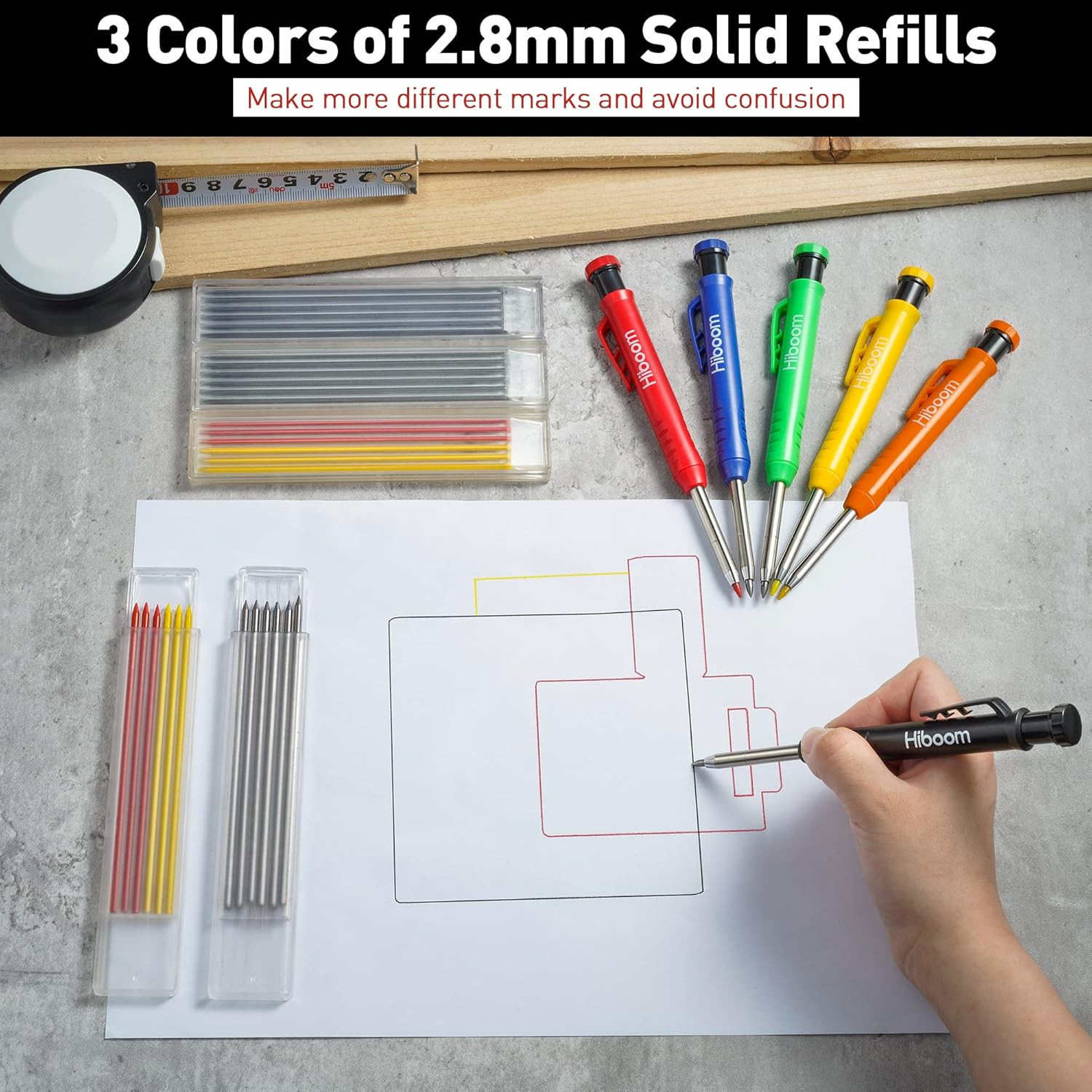 6 Pack Carpenter Pencil with Sharpener, Long Nosed Deep Hole Tip Mechanical Hole