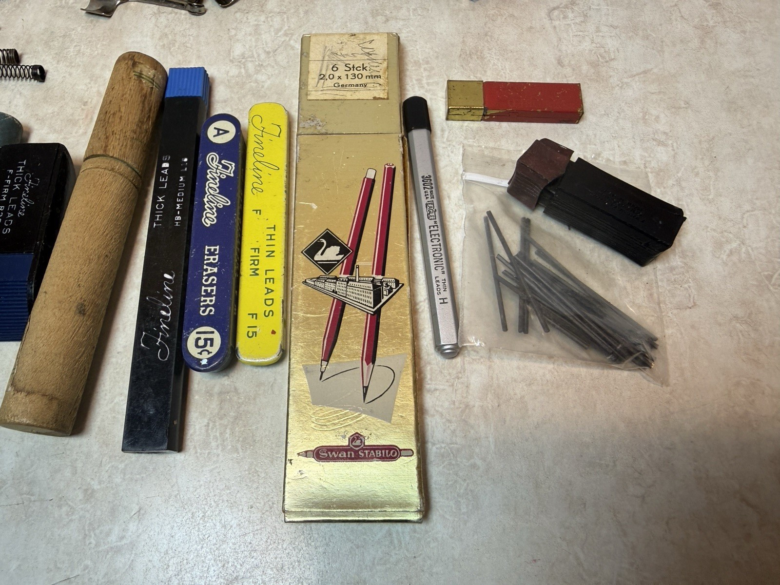 Assorted Lot of Lead & Erasers & Springs & Clips for Vintage Pens Pencils