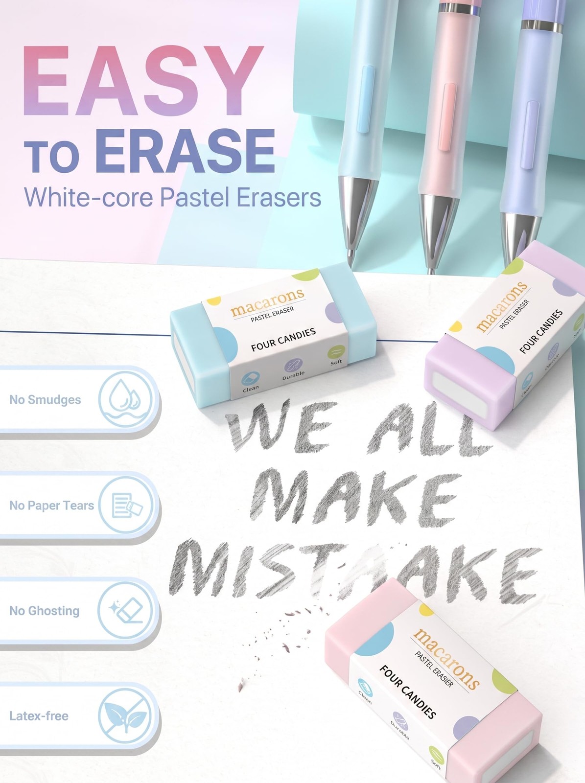0.5mm Cute Mechanical Pencils Set 360 PCS Lead Refills Pastel Erasers Case