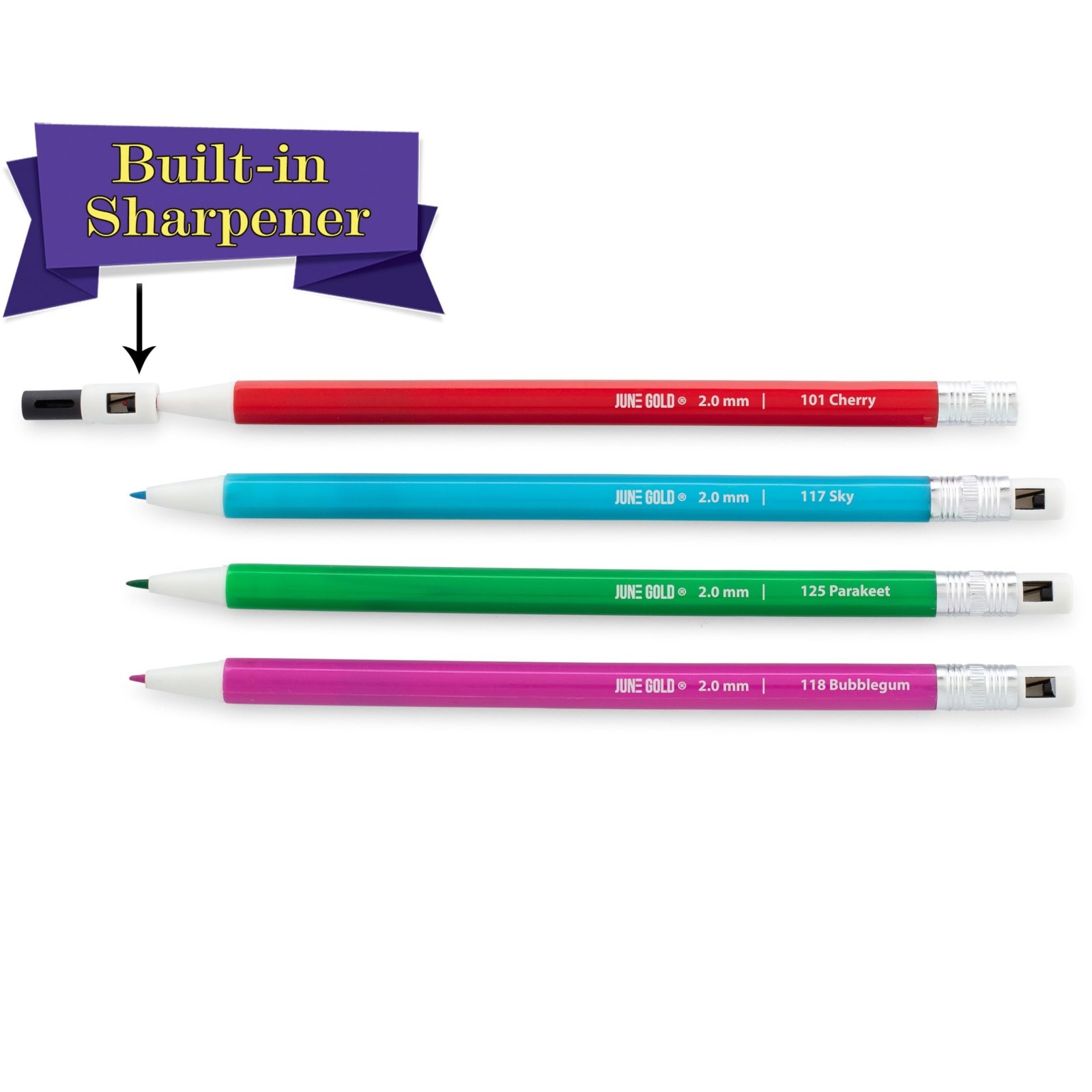 Assorted 36 Colored Mechanical Pencils 2.0mm with Unique Color Leads & Sharpener