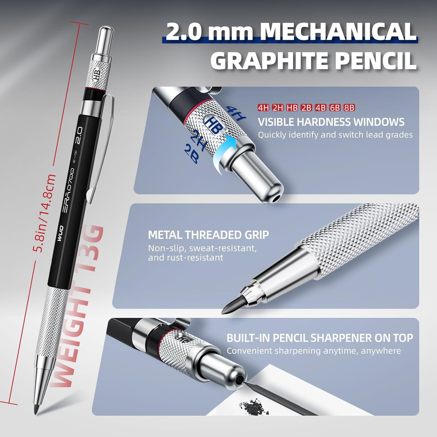 36PCS Mechanical Pencil Set with Case, Metal Drafting Pencil 0.5, 0.7, 0.9Mm & 3