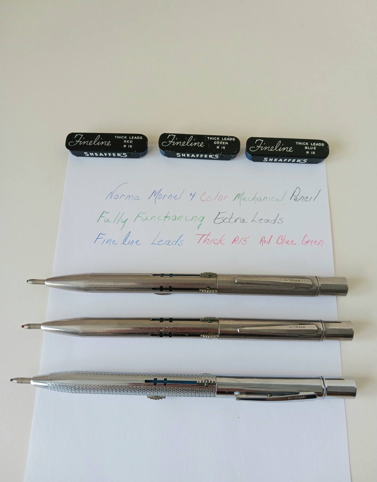 Vintage 60s Norma Monel 3 & 4 Color Mechanical Pencil W/ Sheaffers Fineline Lead