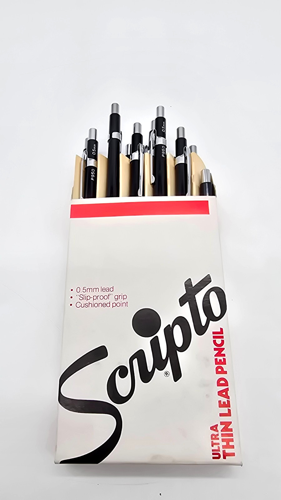 Lot of 12 Scripto Mechanical Pencils Black P950 Ultra Thin Lead NEW NOS