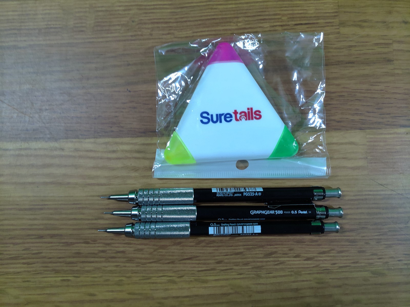 3 X Pentel Graphgear 500 Pencils Refillable .5mm Black PG525A & 3 Color Hi-Liter