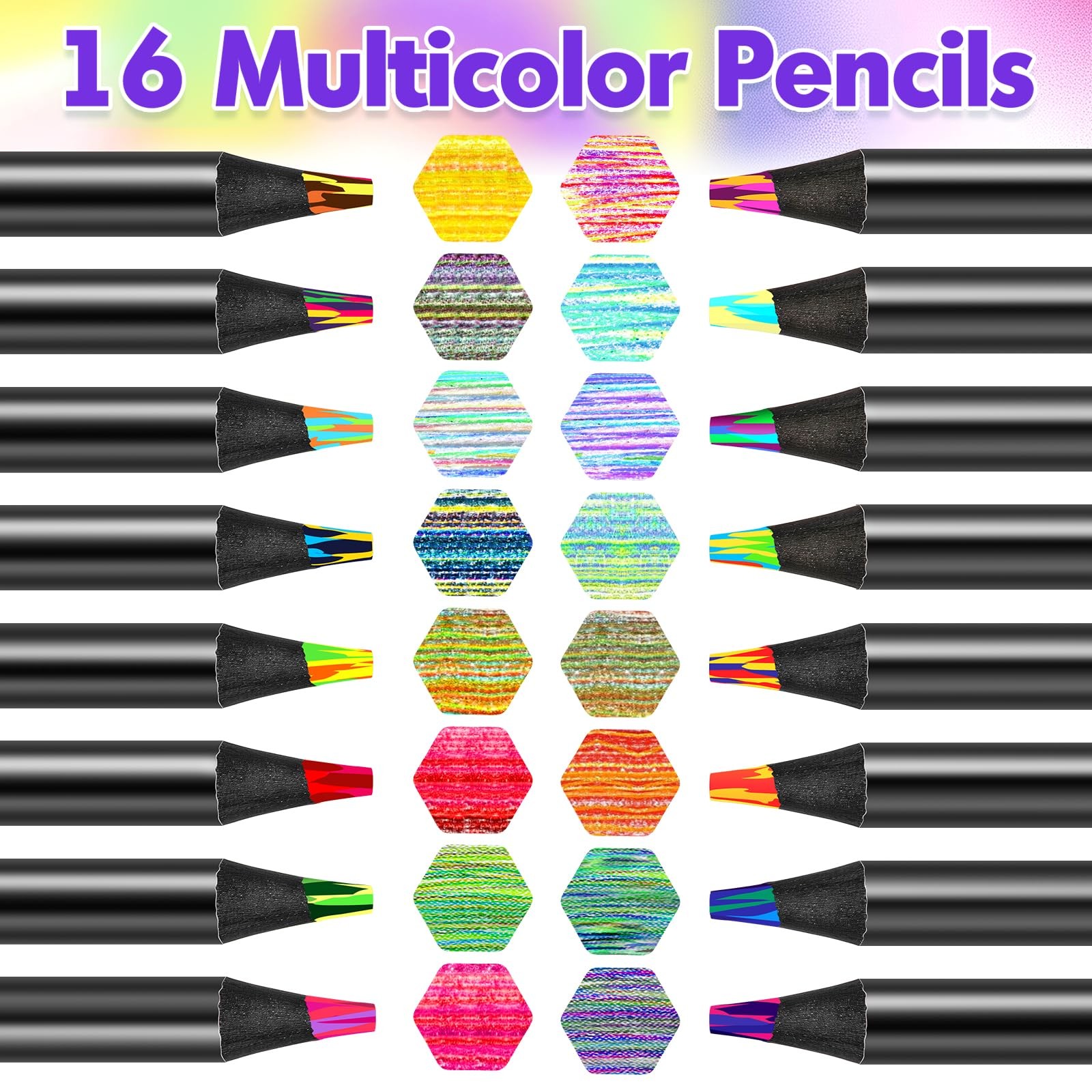 Art Supplies, 16 Colors Rainbow Colored 1 Count (Pack of 16), Multicolor