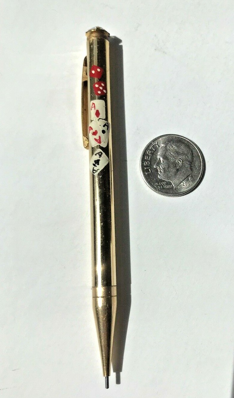 Mini working Mascot Mechanical Pencil with 4 Aces Dice Poker Cards