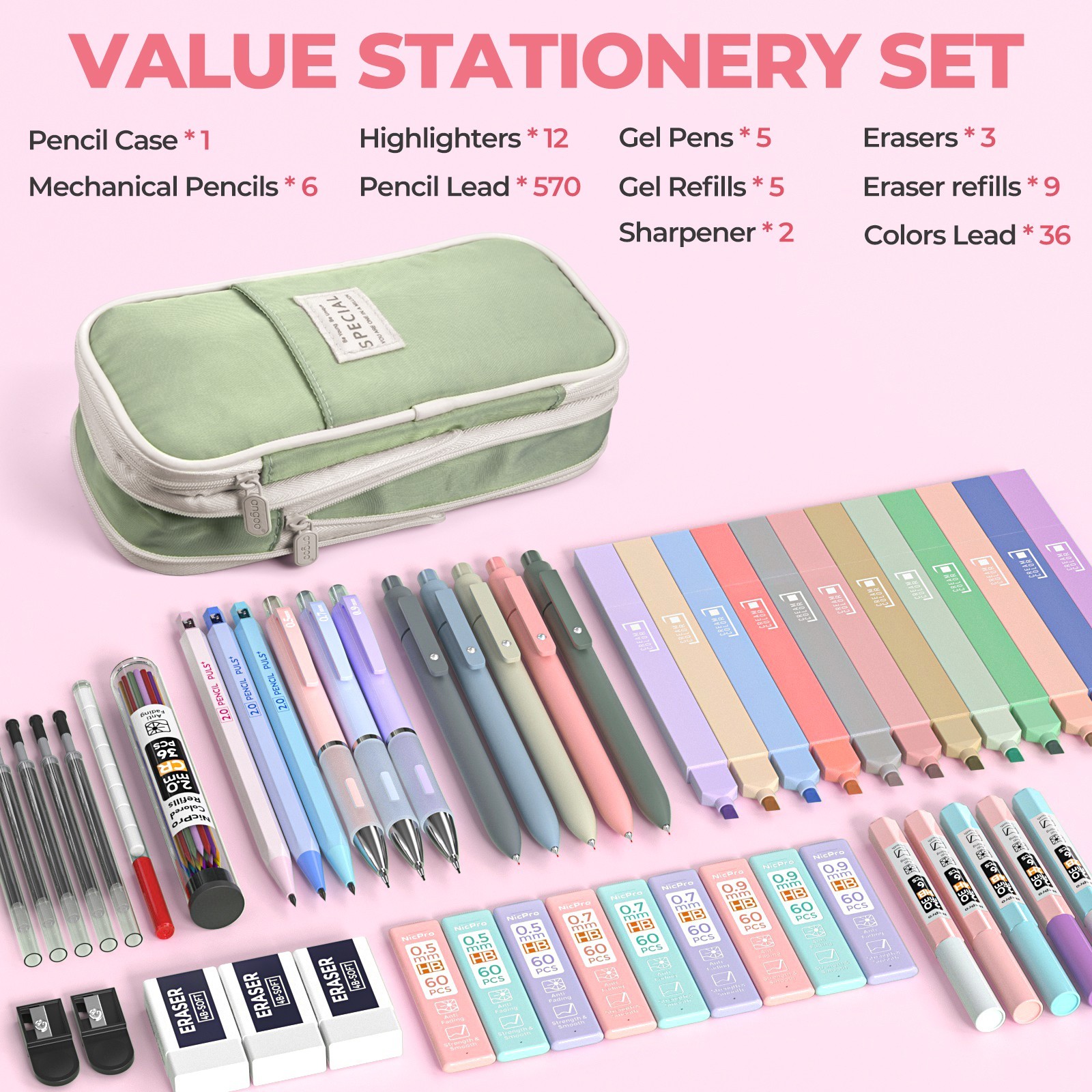 Nicpro 50PCS Aesthetic School Supplies with Cute Pencil Case
