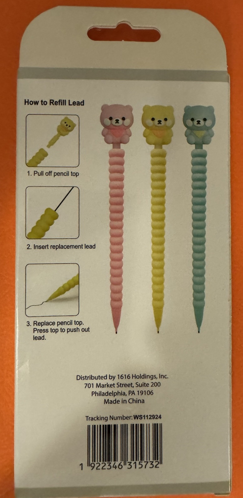 Mechanical Pencils 3 Count Pink Yellow Green Bears New In Box