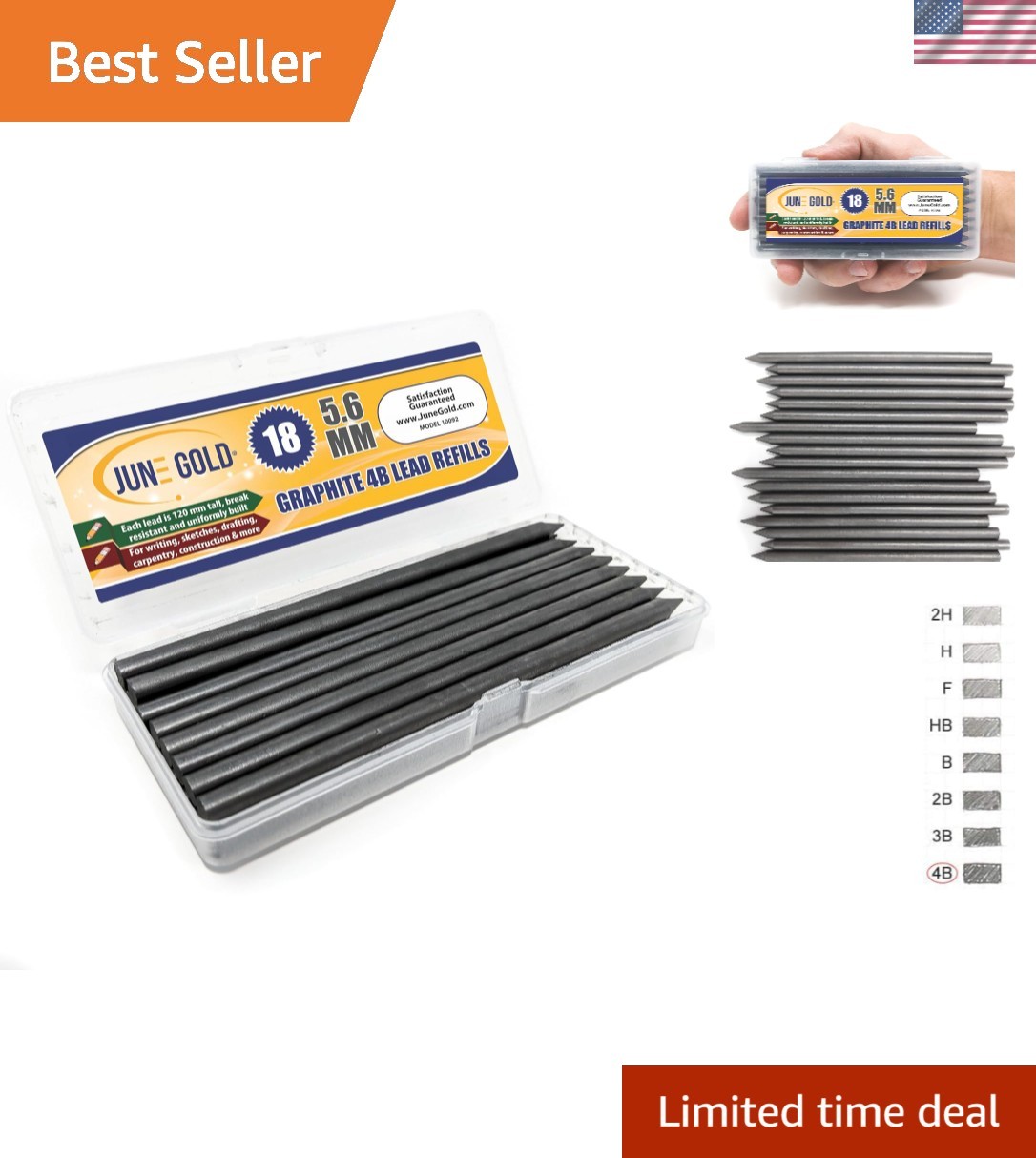 Lead Refills 18Pcs 5.6mm 4B 120mm Break Resistant Bold Graphite Drawing Writing