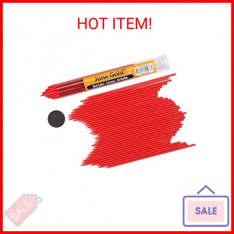 June Gold 36 Red (Cherry #101) Colored 2.0 mm Lead Refills, Bold Thickness for H