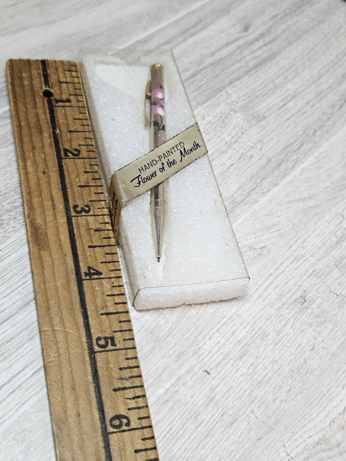 Vintage USA Hand Painted Flower of the Month Mini Mechanical Pencil Gold Tone…