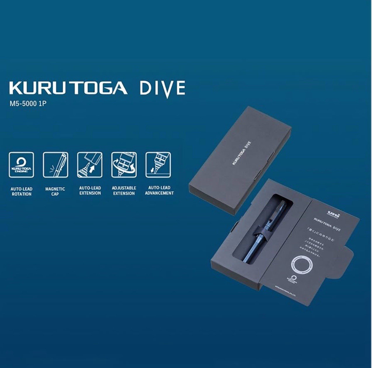 Kuru Toga Dive 0.5mm Mechanical Pencil M5-5000 “Abyss Blue” Uni Mitsubishi