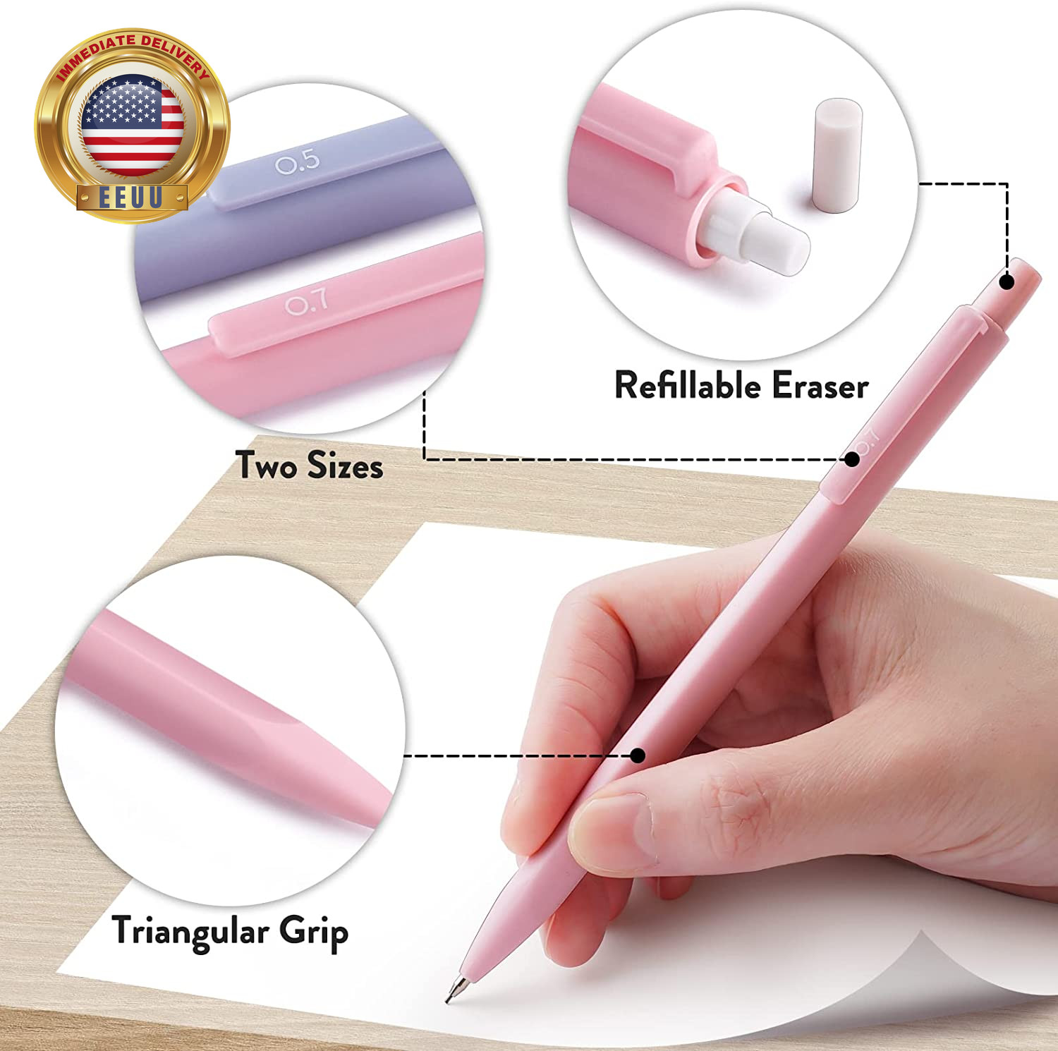 Cute Mechanical Pencil Set, 6PCS Pastel Mechanical Pencils 0.5 & 0.7Mm with 360P