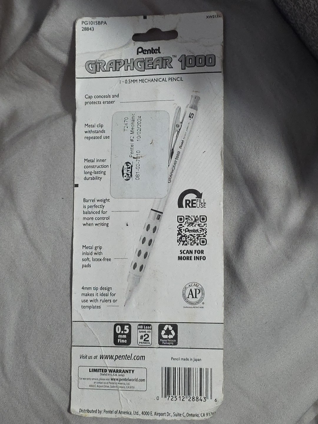 Pentel Graph Gear 1000 Mechanical Pencil, 0.5mm 1 Count (Pack of 1), SILVER