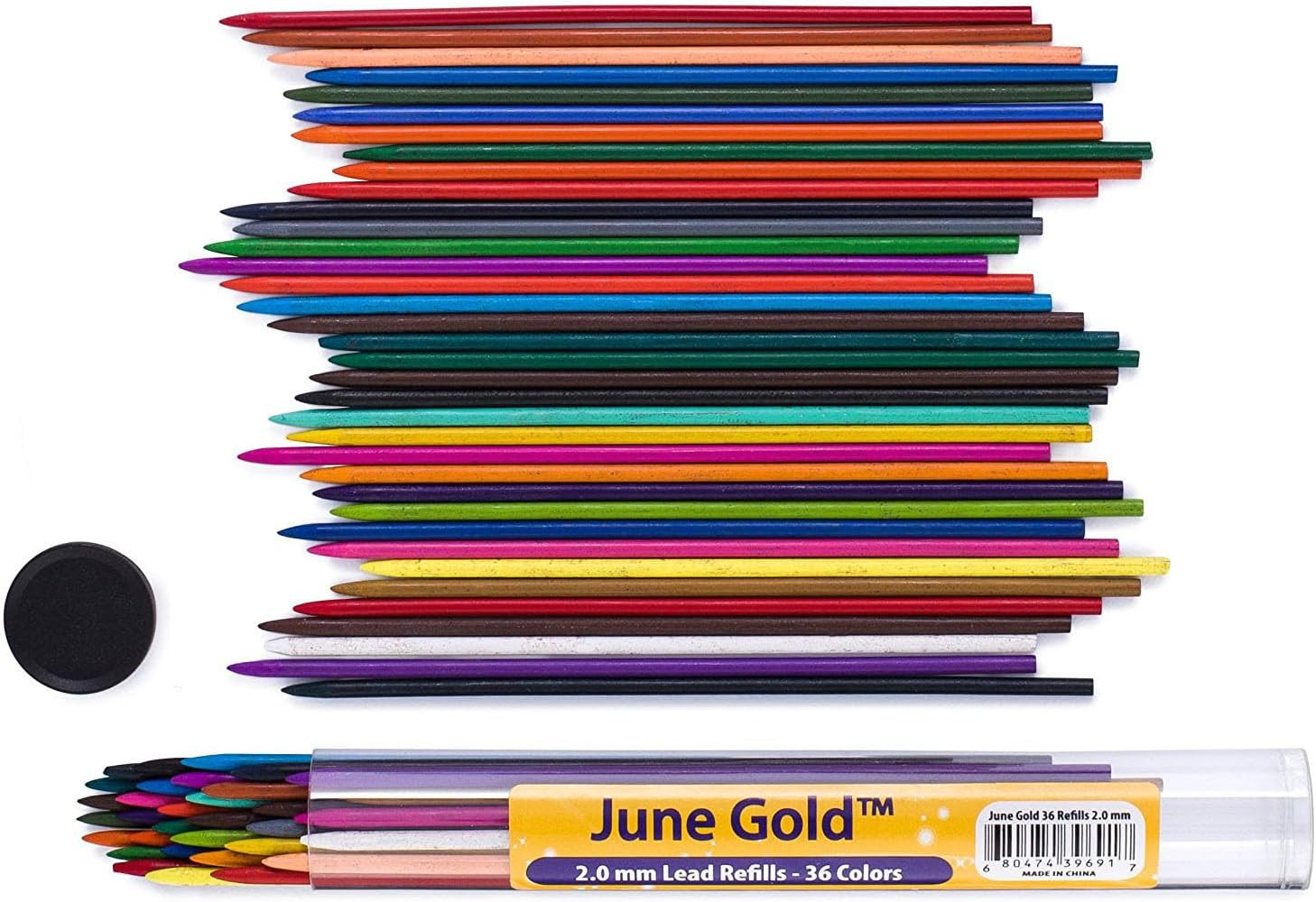 36 Assorted Colored 2.0 Mm Lead Refills, Bold & 90 Mm Length, 36