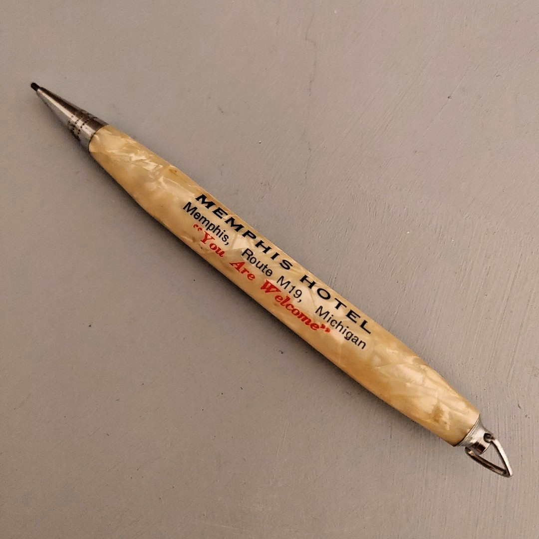 Vintage Celluloid Mechanical Golf Pencil Advertising Ring Top Memphis Hotel MI