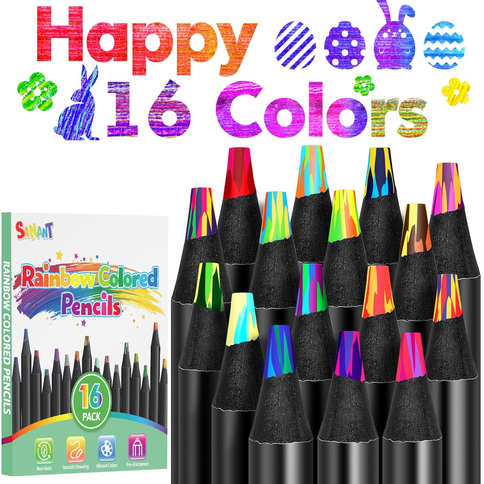 Art Supplies, 16 Colors Rainbow Colored 1 Count (Pack of 16), Multicolor