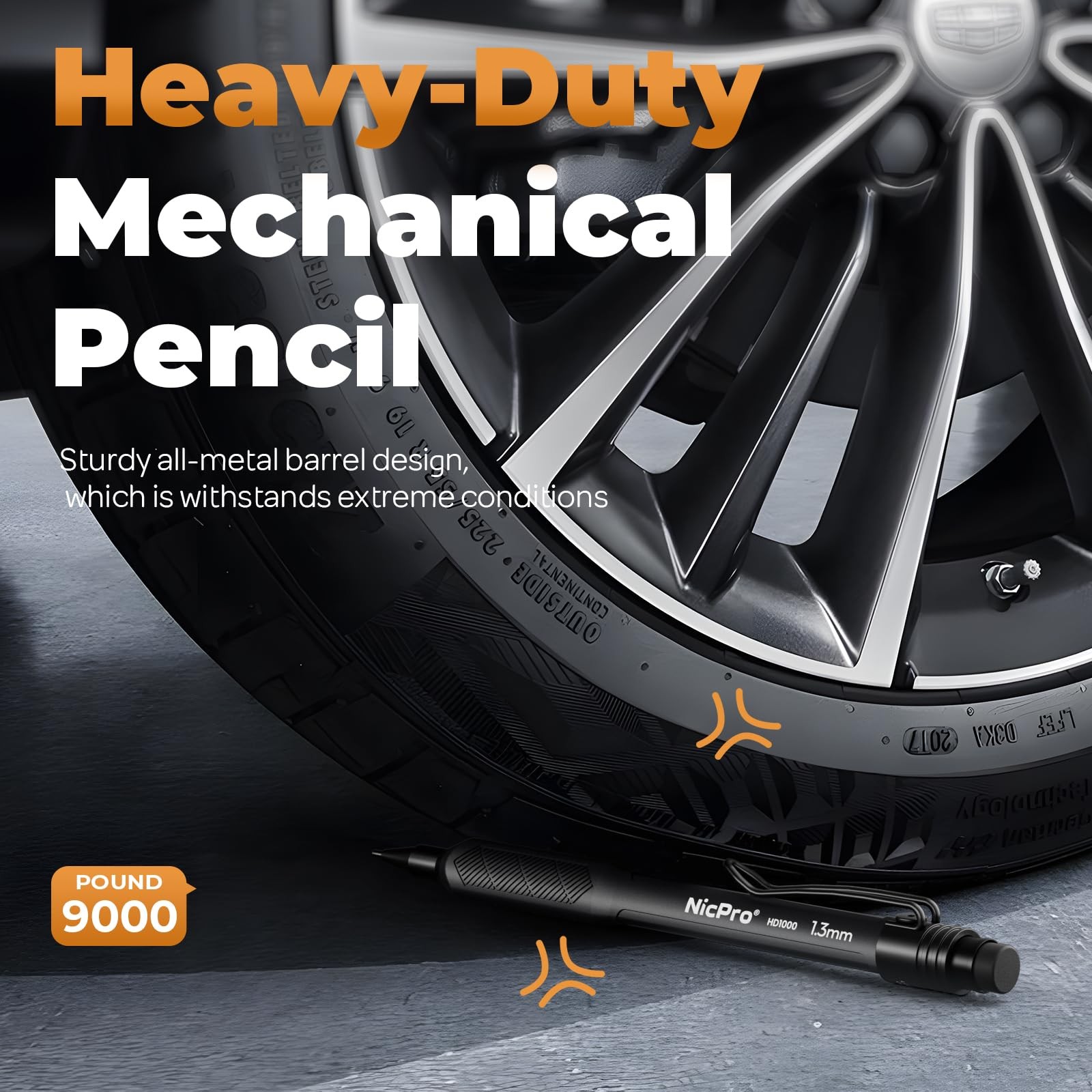 Nicpro 1.3mm Weatherproof Mechanical Pencil Set, HD1000 Metal 1 Pack, Black