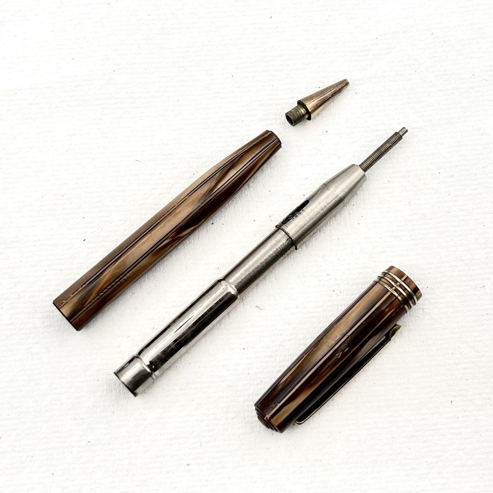 Waterman Blue Streak Brown Pearl Celluloid Click Mechanical Pencil 5″ 1.1mm