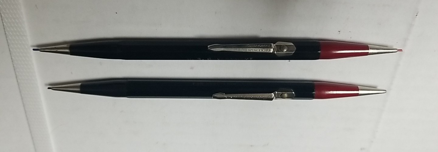 2 Vintage Autopoint Mechanical Pencils Black Red Twist Action US Government lot