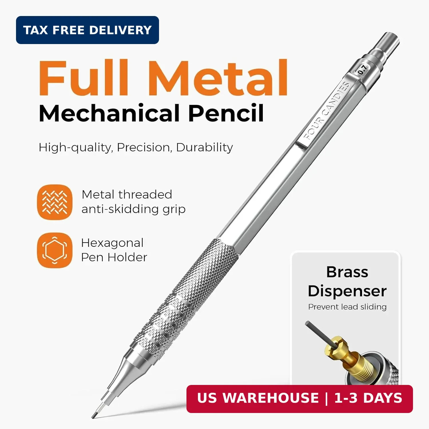 Four Candies 4PCS 0.5mm & 0.7 mm Metal Mechanical Pencils Set, 480PCS Lead Refil