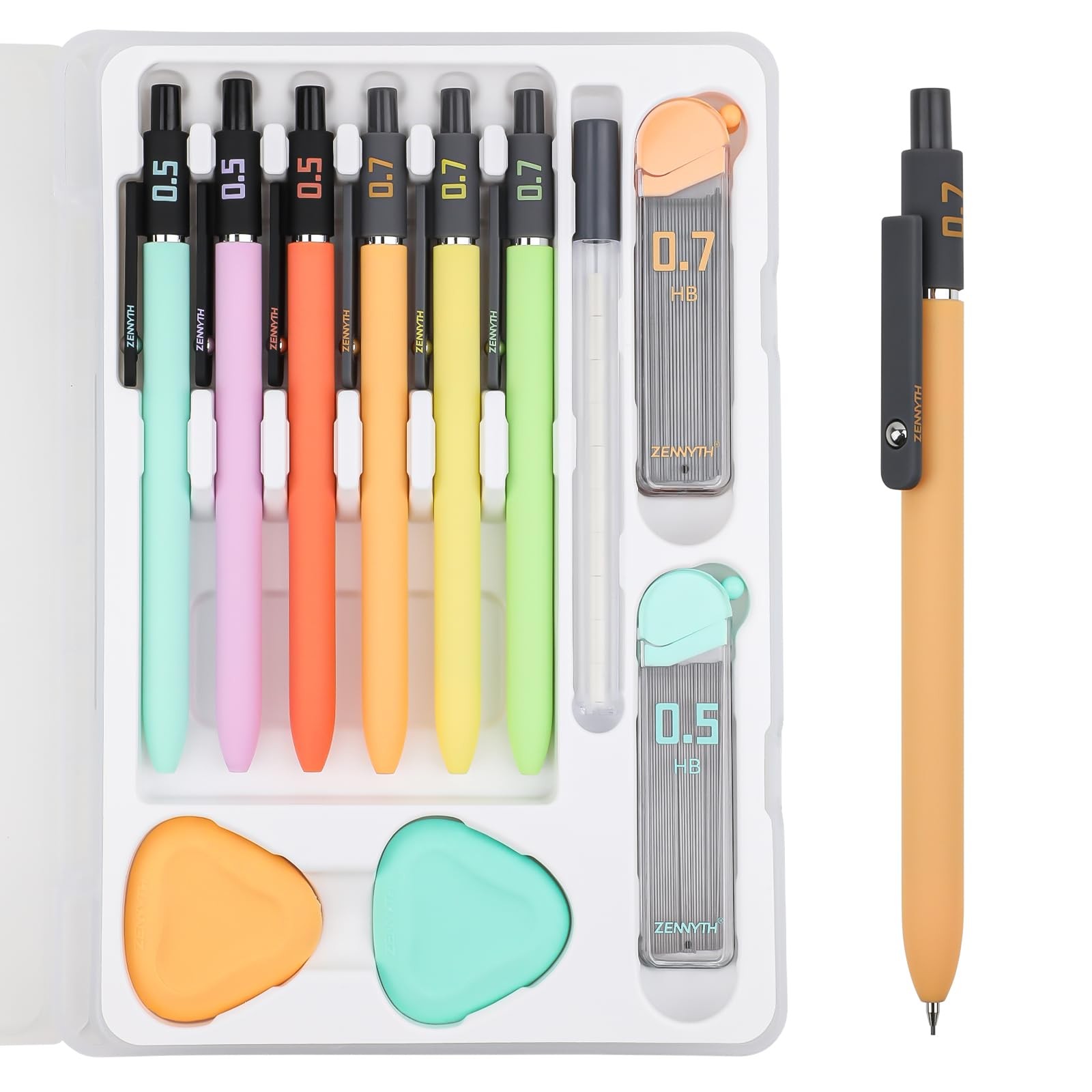 6 PCS Art Mechanical Pencils 0.5 0.7mm 4 Boxes HB Leads Erasers Refills Set