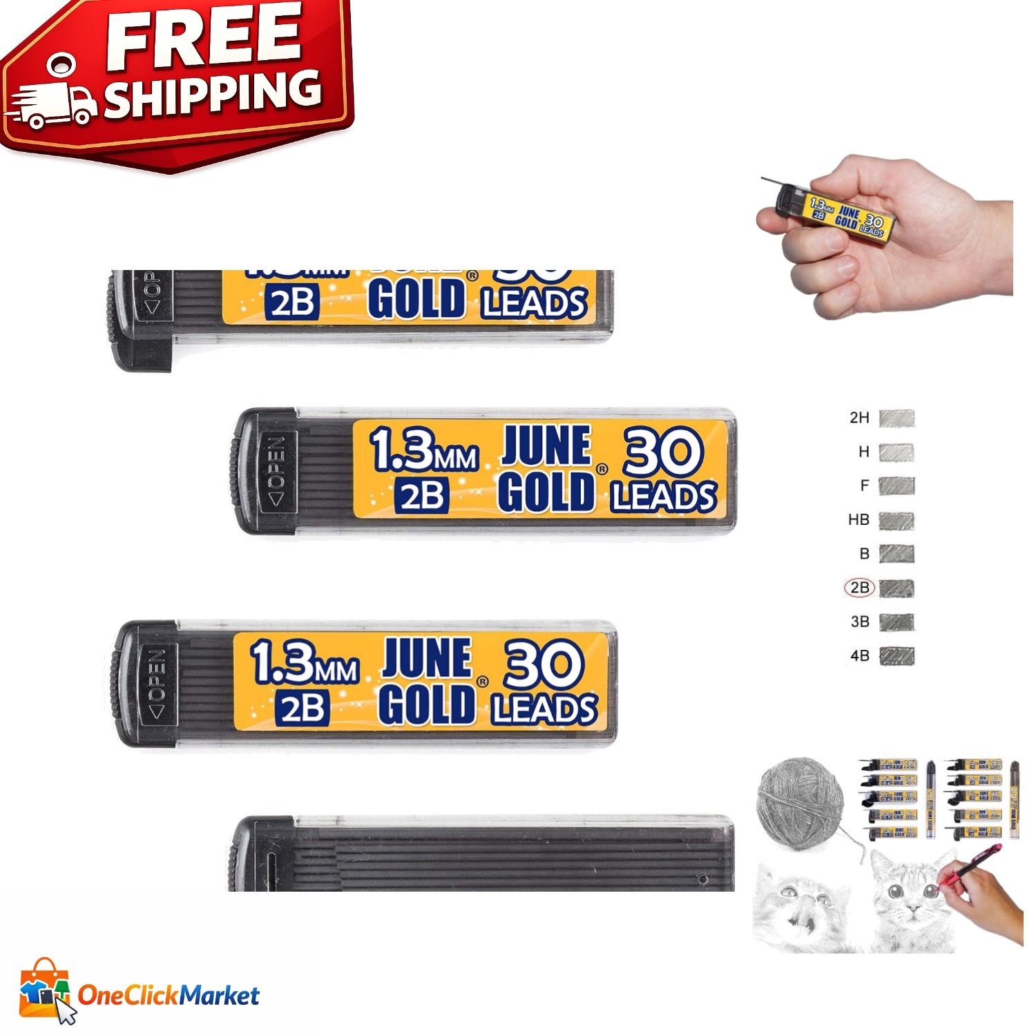 4 Dispensers of 1.3 mm Graphite 2B Lead Refills – Perfect for Drawing & Writing