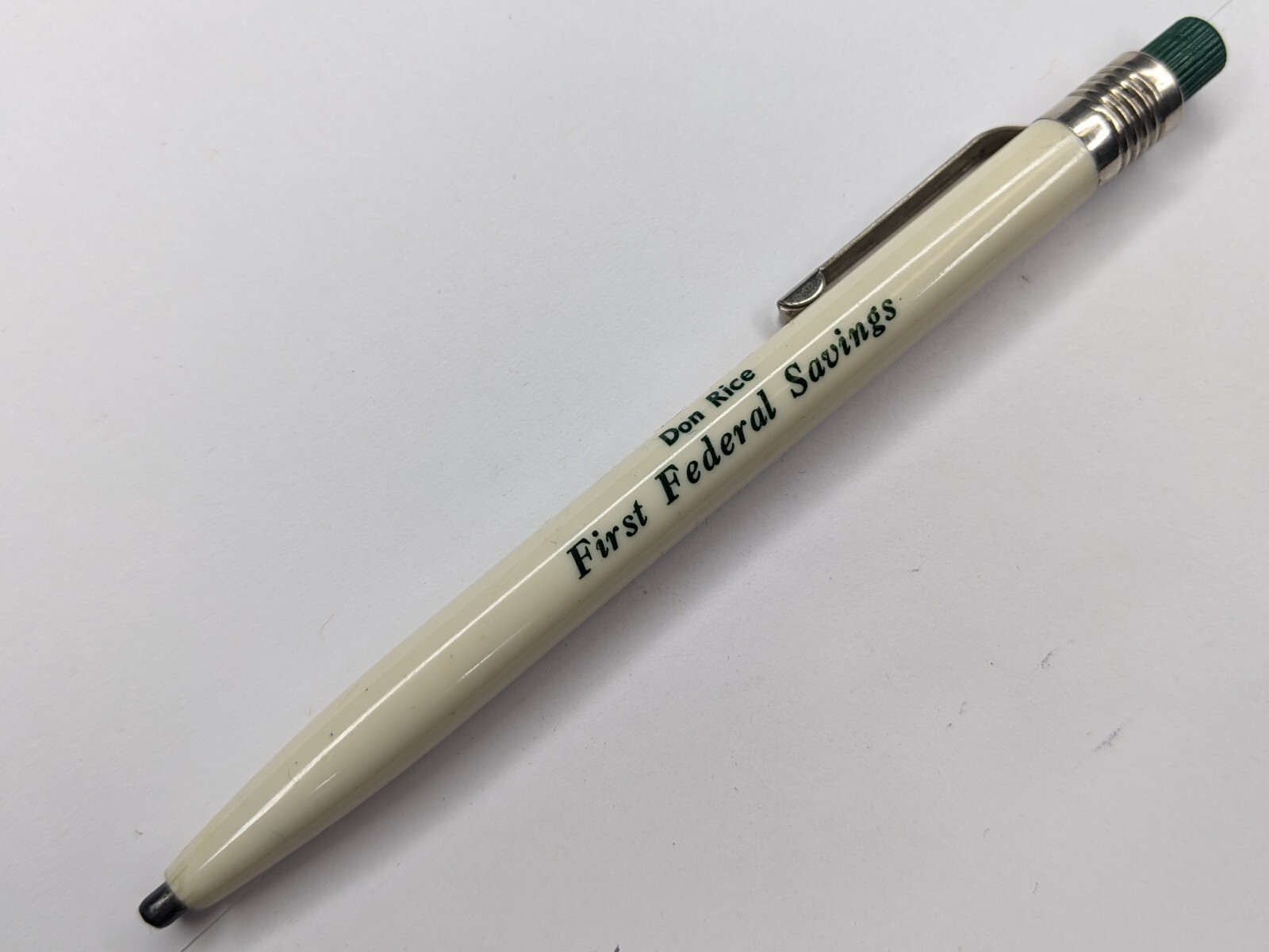 c1960s Scripto 1/8″ Thick Lead Mechanical Pencil Don Rice Bank Advertising G43
