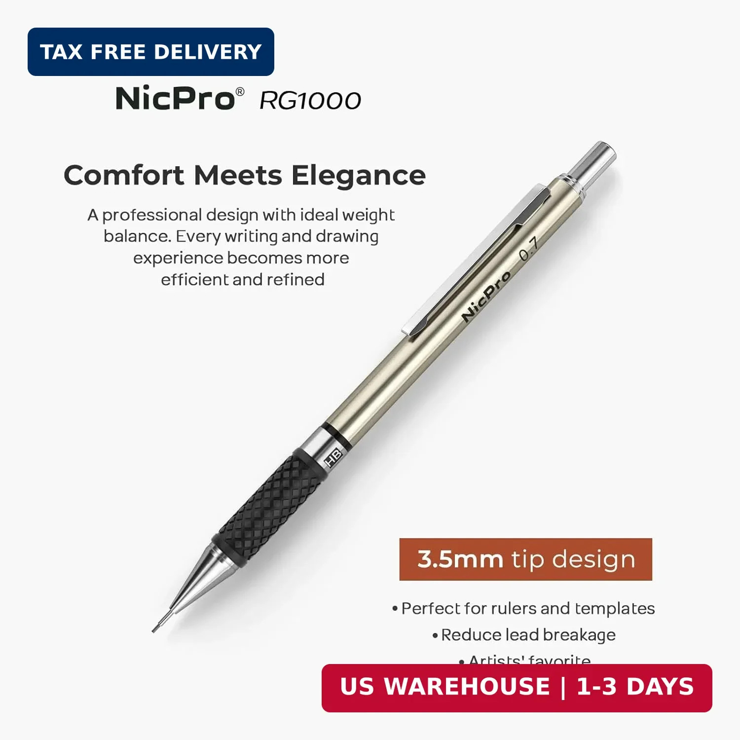 Nicpro 0.7 mm Art Mechanical Pencil Set in Storage Case, 3 PCS Metal Drafting Pe