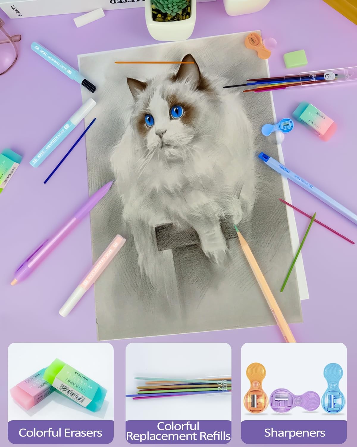 42PCS Mechanical Pencil Set with Cute Pencil Case 12X Pastel Mechanical Penci…