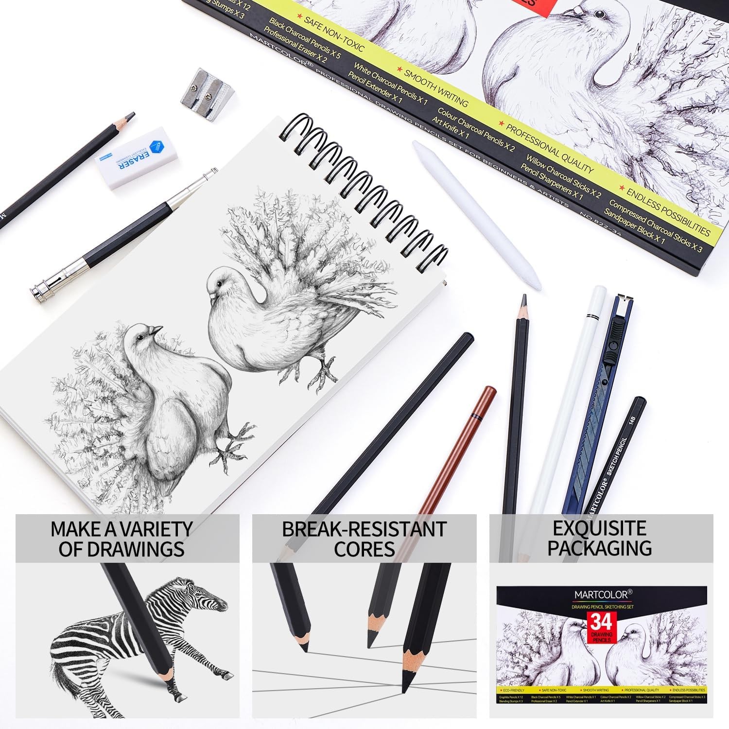 Drawing Sketching Pencils Set, 34 1 Count (Pack of 34), Black – 34 Pack