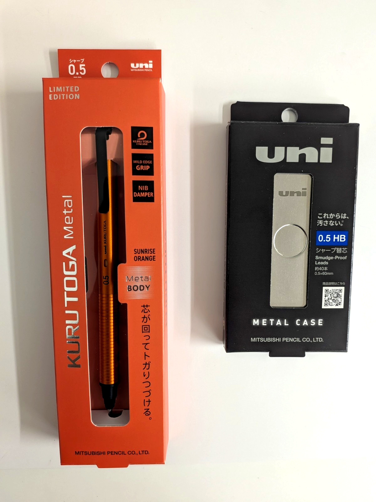 Uni Kuru Toga Metal 0.5mm Sunrise Orange + Smudge-Proof Leads Set Japan