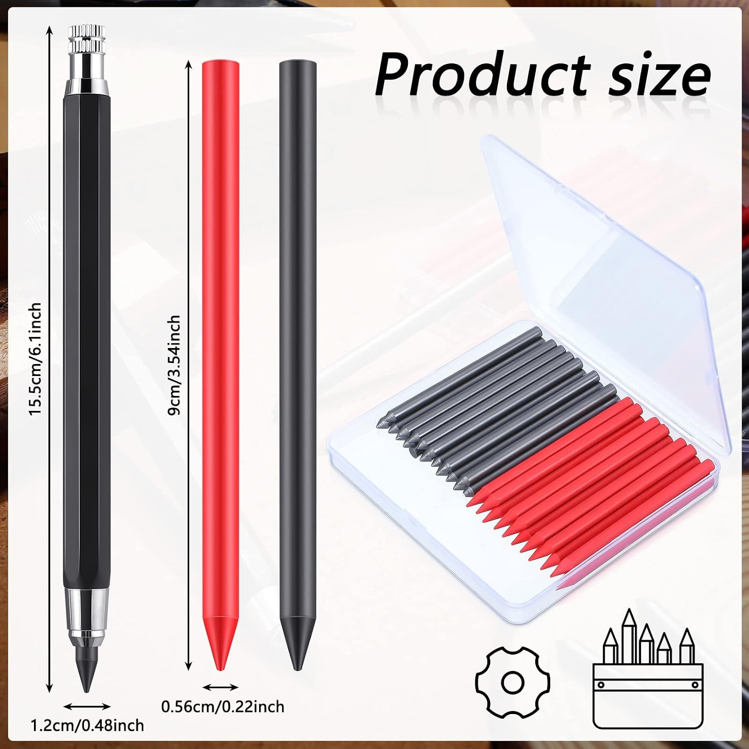 36 Pcs 5.6 MM Lead Holder Mechanical Pencil and Refills with 1 Automatic Clutch