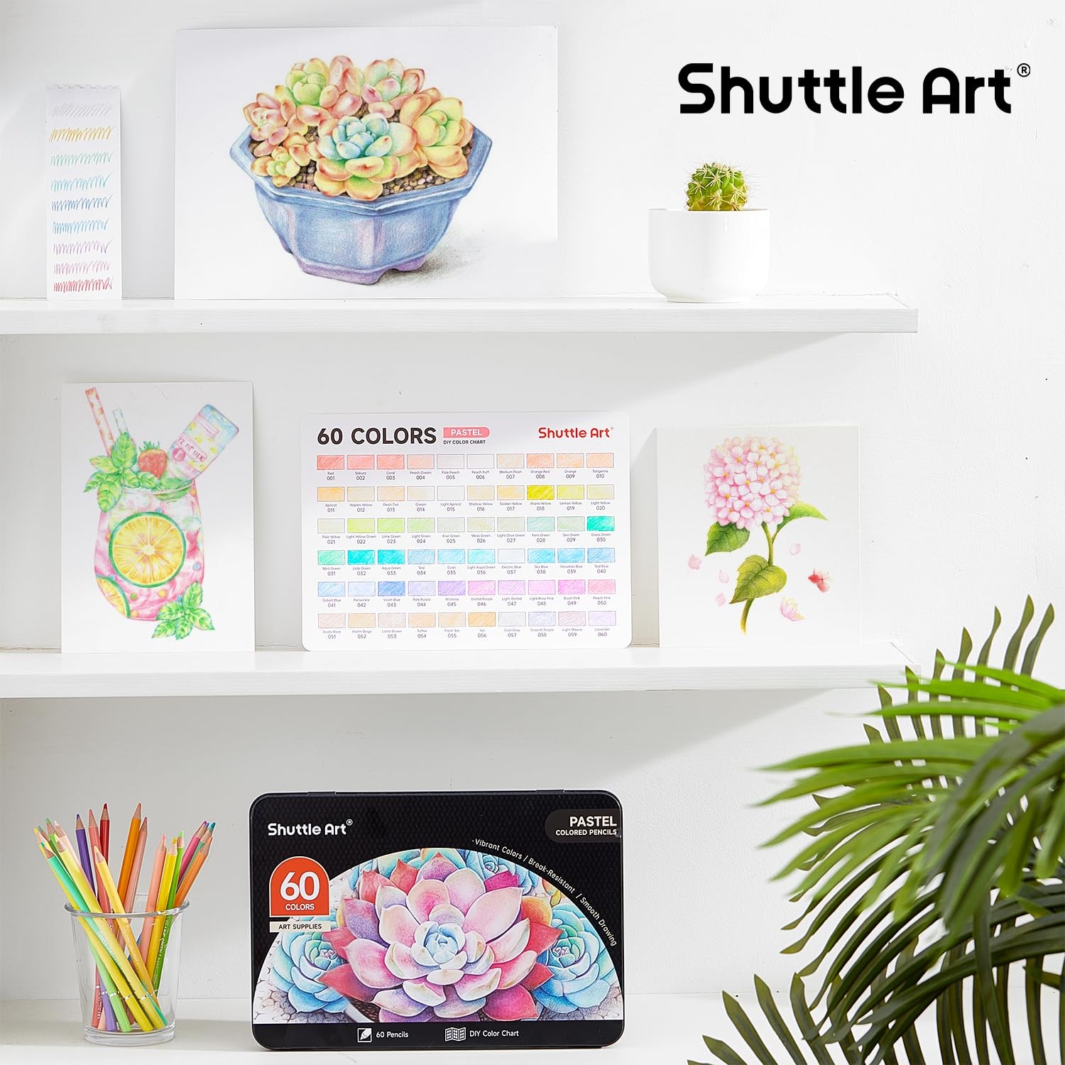 Shuttle Art 60 Pastel Colored Pencils, 1 Count (Pack of 60), 60 Colors