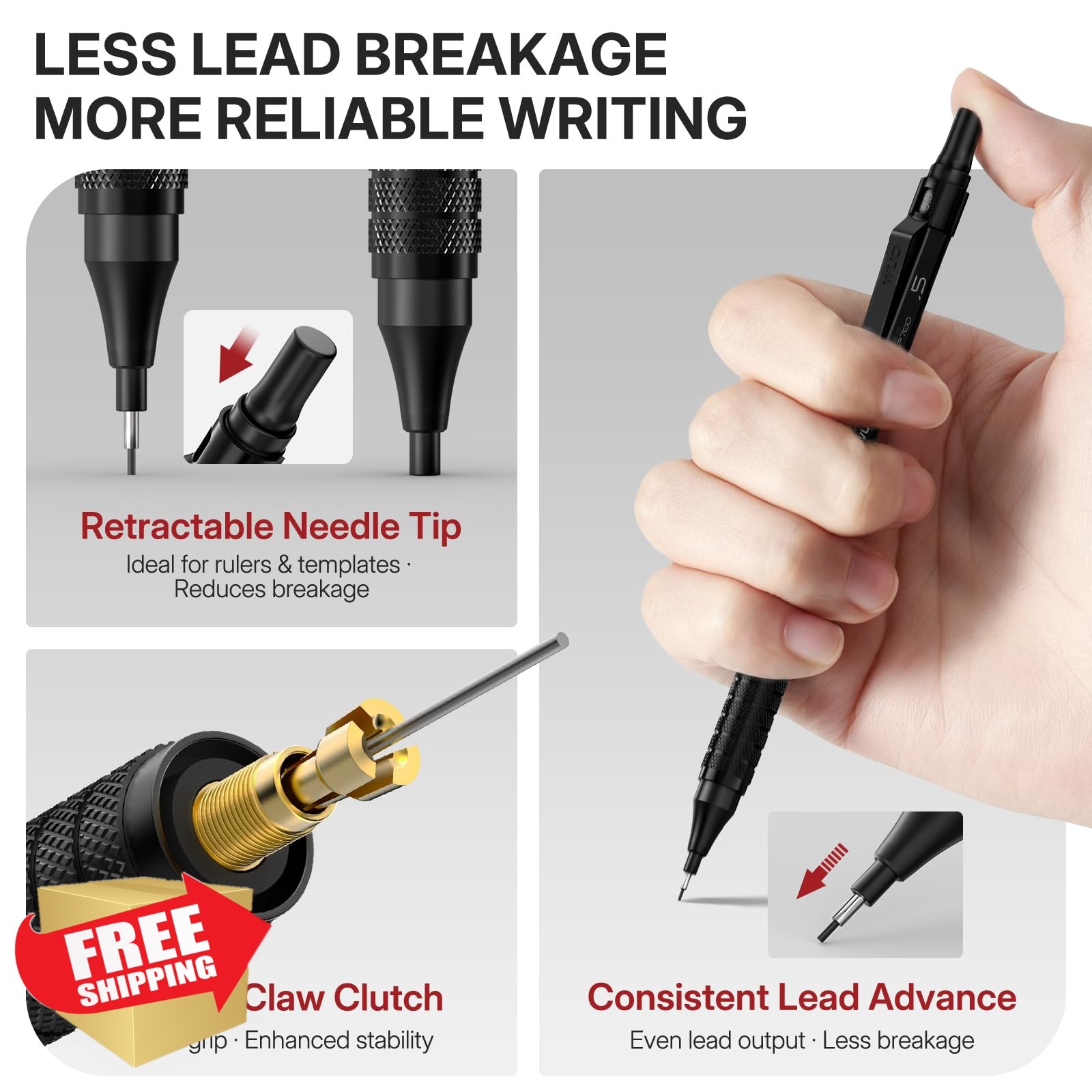 WUO 0.5mm Black Mechanical Pencil Set HB Lead Refills