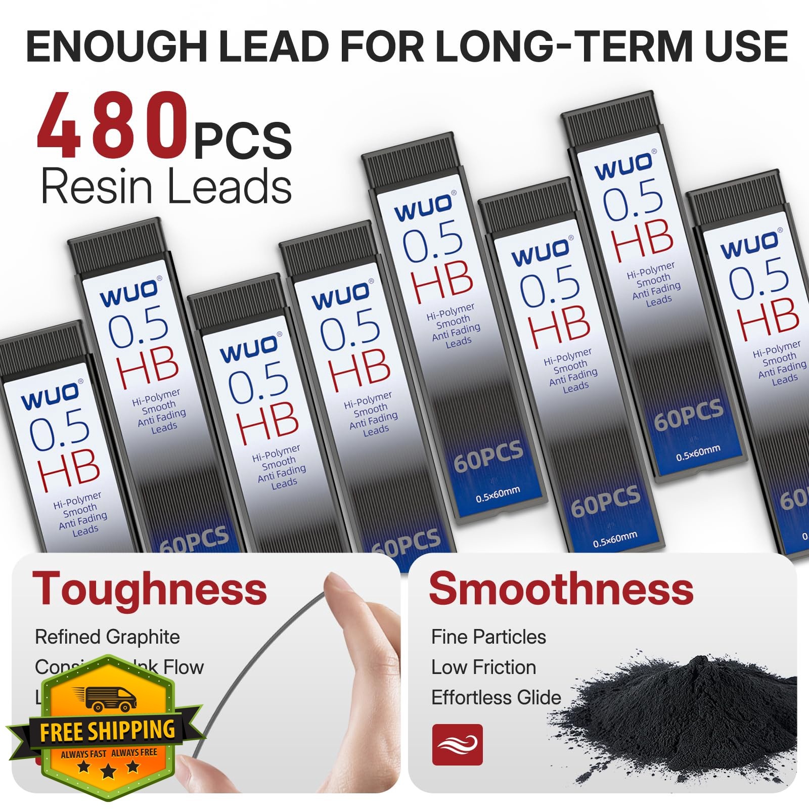 WUO 0.5mm Black Mechanical Pencil Set HB Lead Refills