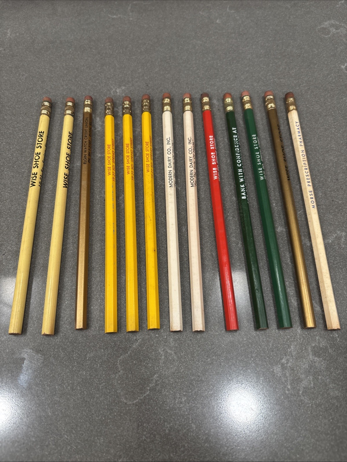 Lot 13 Vintage Advertising Pencils Elgin Illinois Wise Shoe Modern Dairy Morse