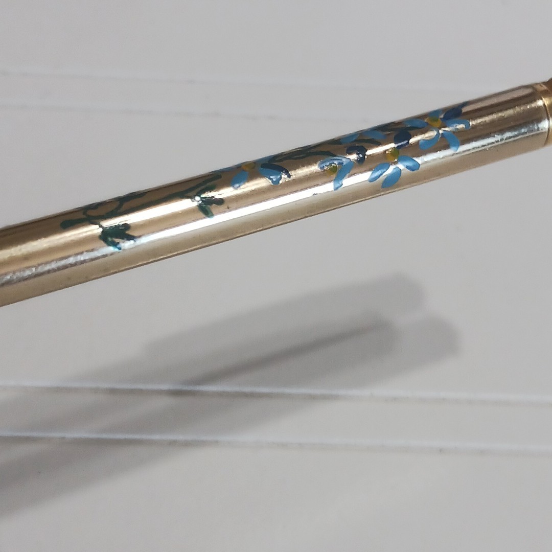 Vtg Pencil Glass Ruby Birthstone Mechanical 3¾” Hand Painted Floral by Mascot