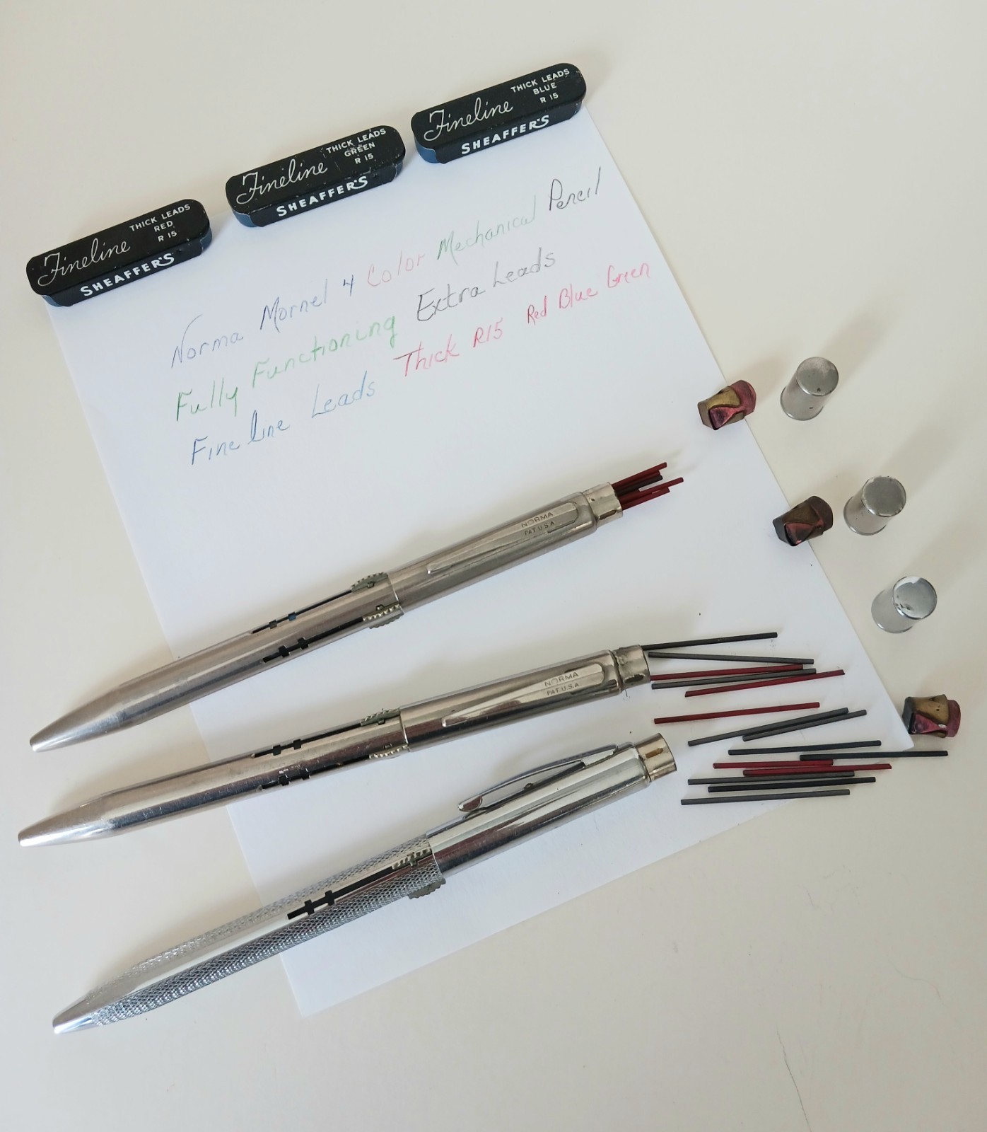 Vintage 60s Norma Monel 3 & 4 Color Mechanical Pencil W/ Sheaffers Fineline Lead