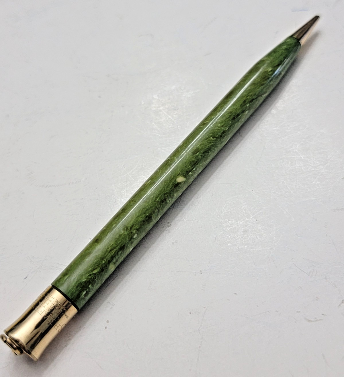 1920s Sheaffer’s Mini Jade Green Ring Top Gold Filled Mechanical Pencil