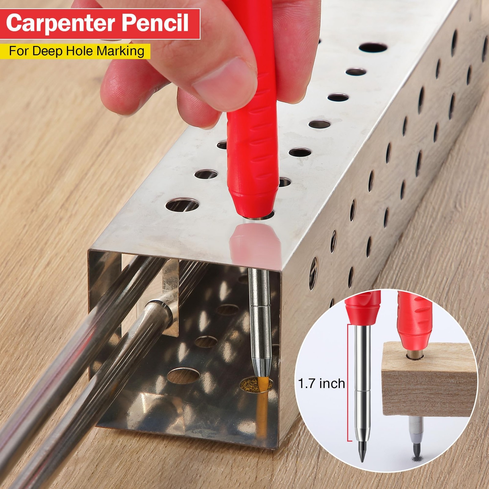 Hiboom 2 Pack Solid Carpenter Pencil with 14 Refill Long Nosed Deep Hole