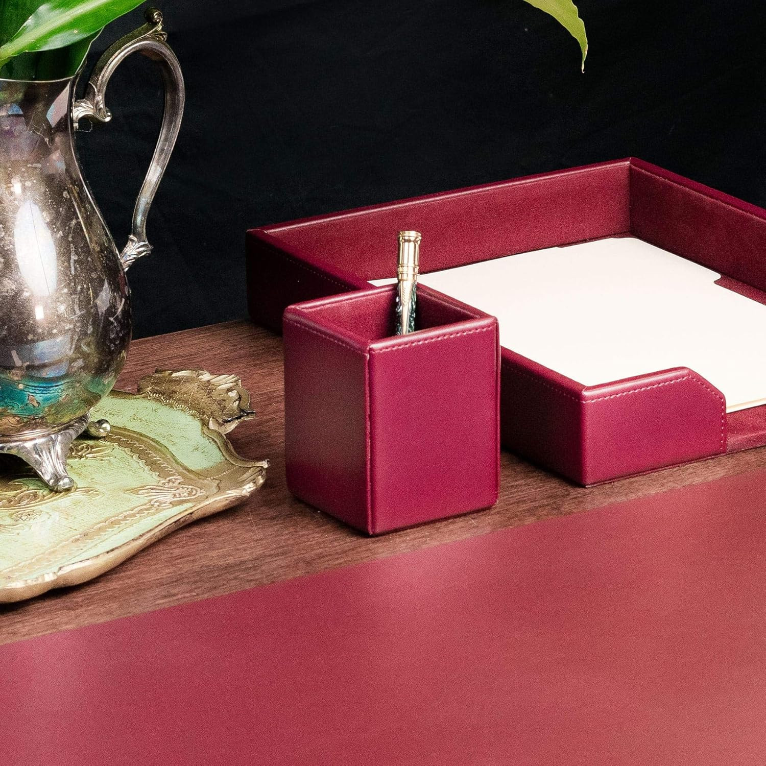 Burgundy Bonded Leather Pencil Cup