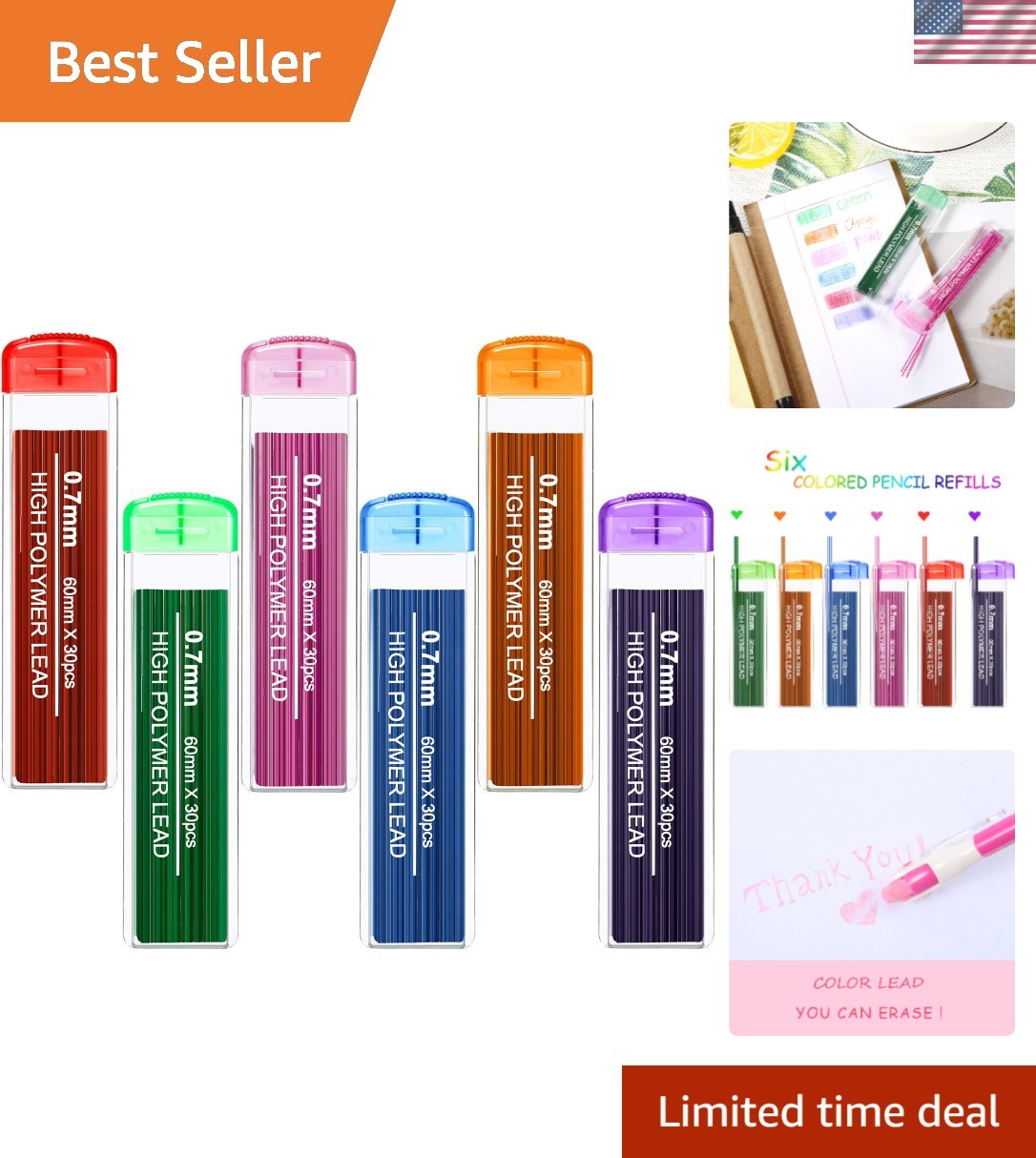 180 Color Pencil Lead Refills, 0.7 mm – Vibrant Set for Creative Expression