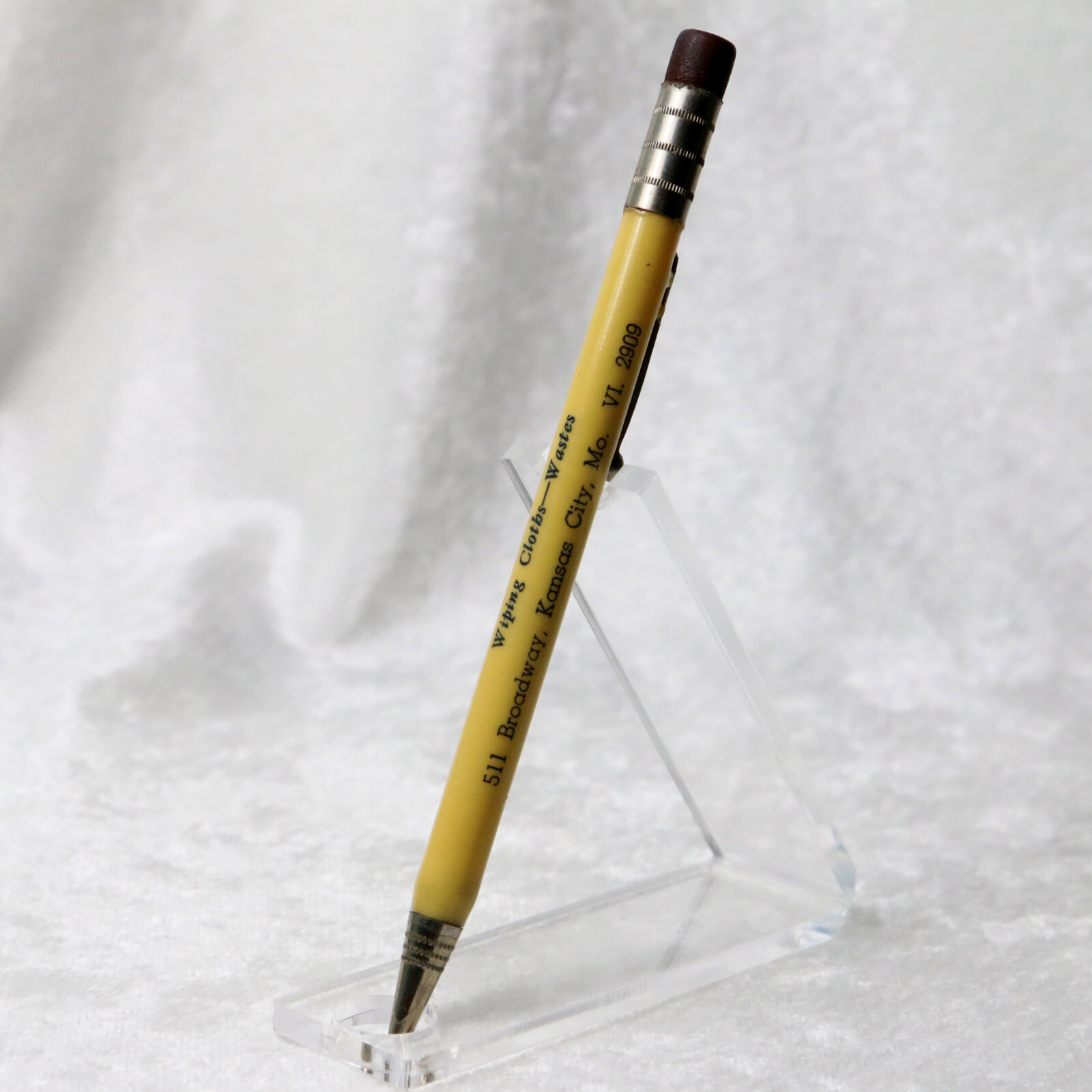 VTG 1930s Yellow Celluloid American Wiper Mills Kansas City MO Mechanical Pencil