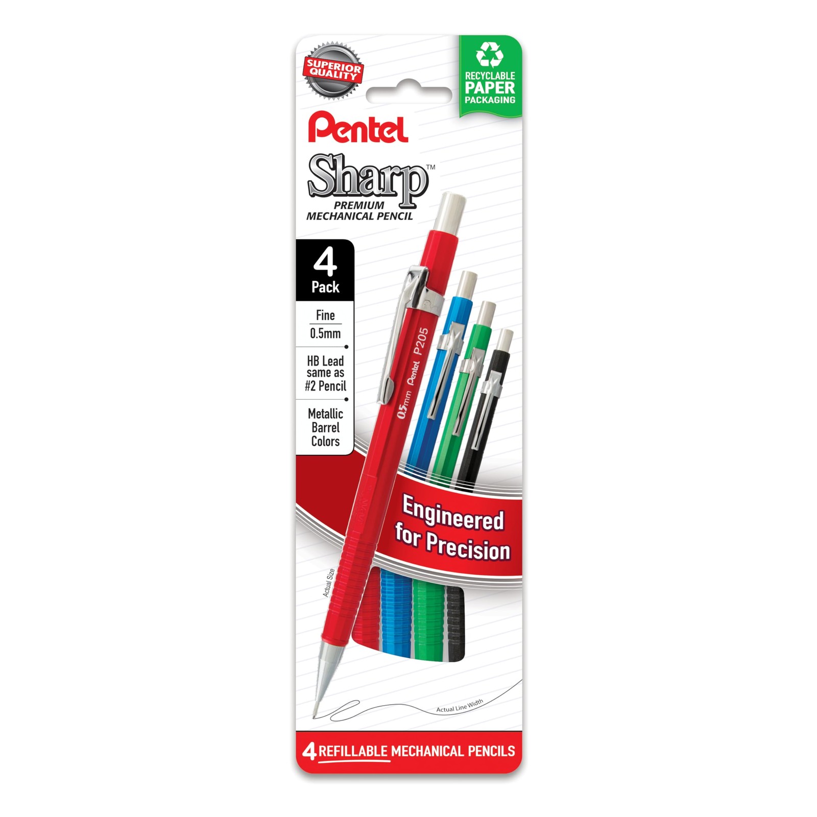Pentel Sharp Metallic Mechanical Pencil, (0.5mm), 4 Count (Pack of 1), Black