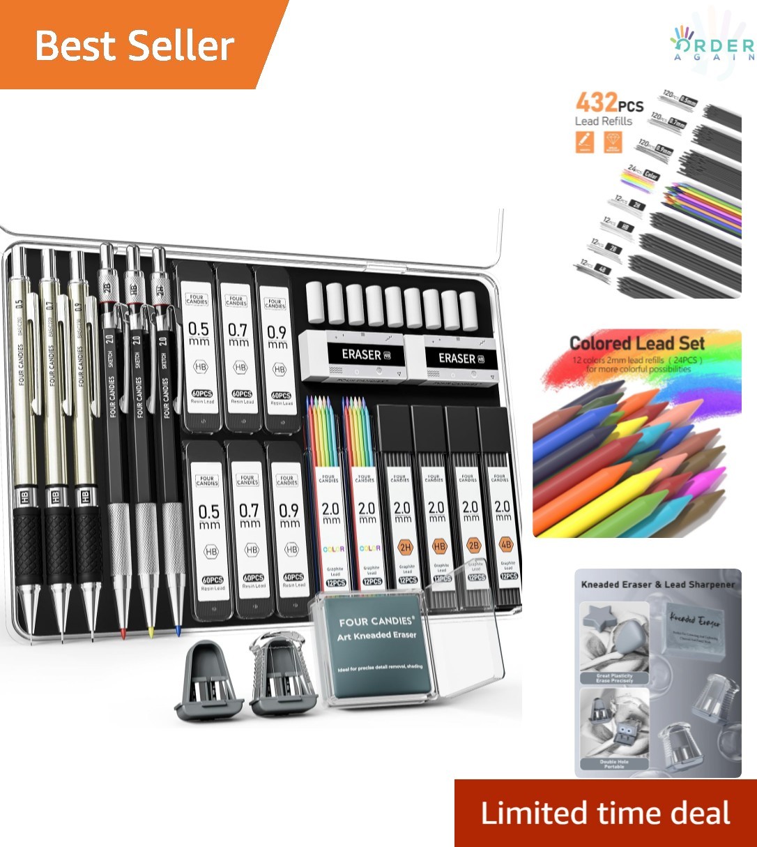 Art Mechanical Pencil Set 25PCS with Case Lead Refills Erasers for Drawing
