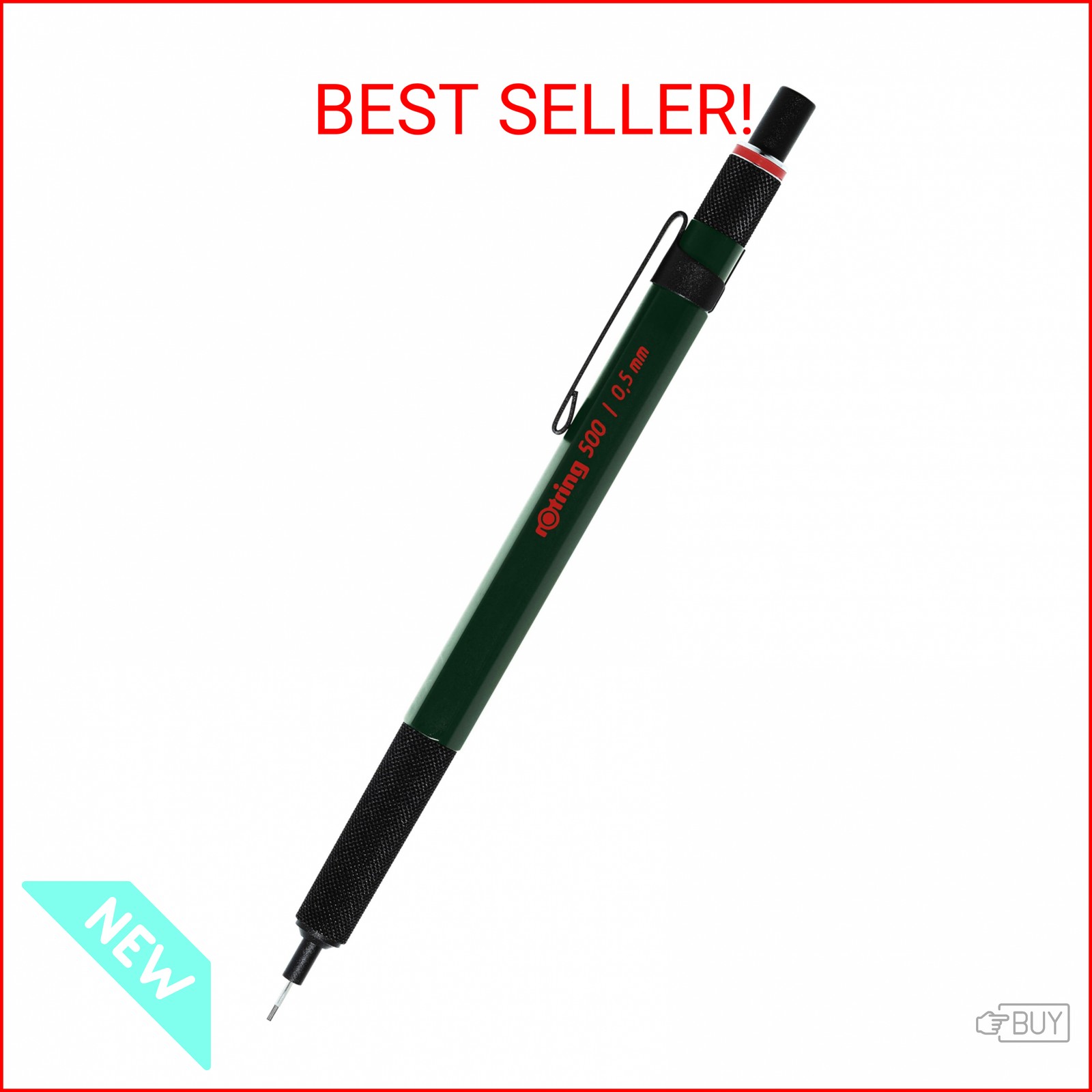 rOtring 500 Mechanical Pencil 0.5mm HB Lead Green hexagonal plastic barrel and n