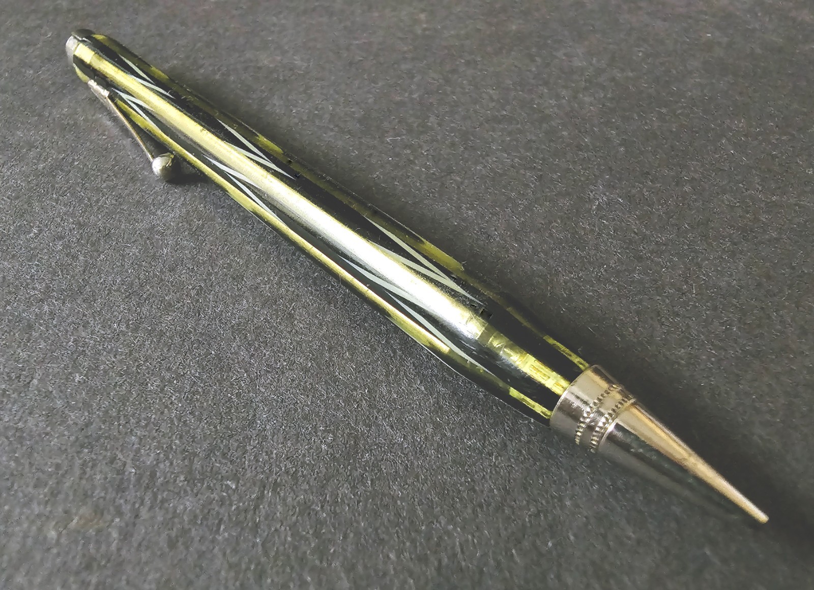 1930’s ONWARD Celluloid Mechanical Pencil Gold & Black Missing Eraser Works Well